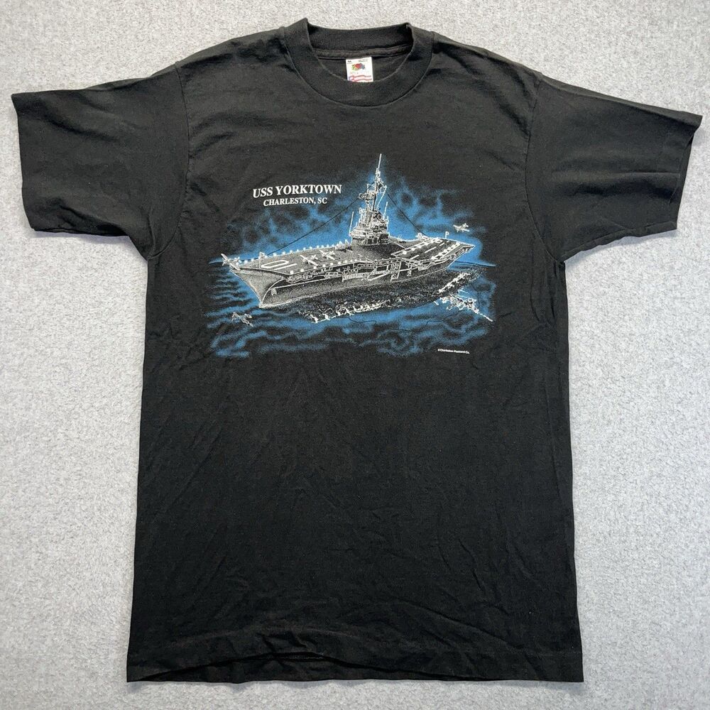 Vintage USS Yorktown T-Shirt Men’s Medium Black Single Stitch USA Made